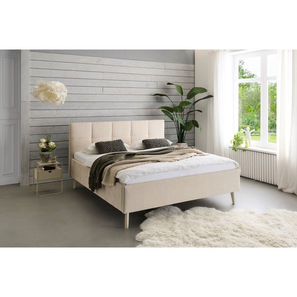 Bézs kárpitozott ágyneműtartós franciaágy ágyráccsal 180x200 cm Nova – Meise Möbel-image-1