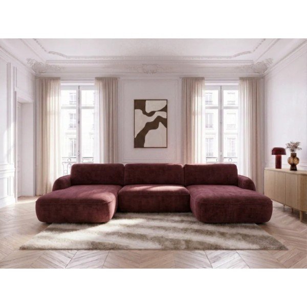 Piros bársony kinyitható-tárolóhelyes (U alakú) sarokkanapé Celeste – Bobochic Paris-image-1