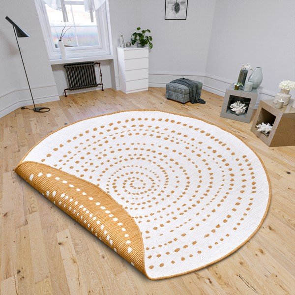 Okkersárga-fehér kerek kültéri szőnyeg ø 200 cm Bali – NORTHRUGS-image-1