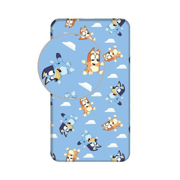 Kék gumis egyszemélyes pamut gyerek lepedő 90x200 cm Bluey – Jerry Fabrics