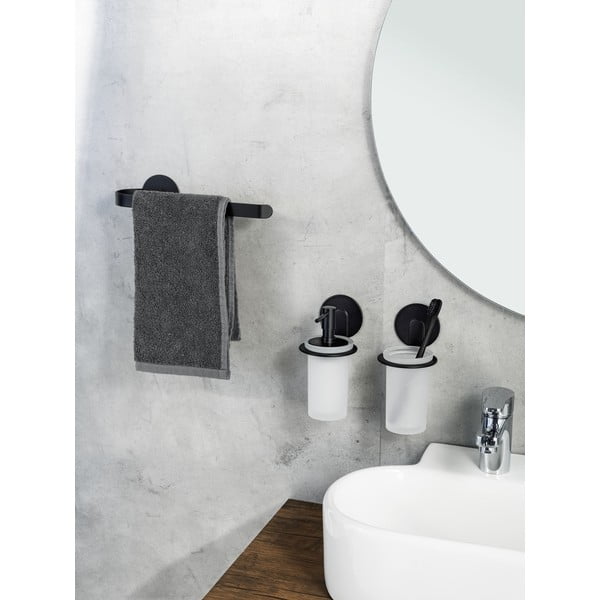 Matt fekete öntapadós fém törölközőtartó Bivio – Wenko-image-1