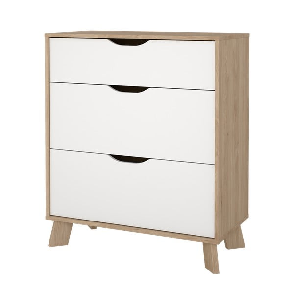 Fehér-natúr színű komód tölgyfa dekorral 79x92x40 cm Ikast – Tvilum-image-2