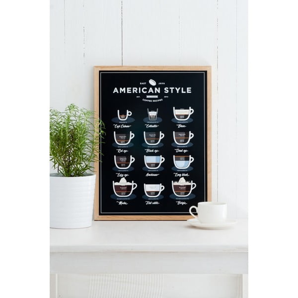 American Style Coffee fekete plakát, 30 x 40 cm - Follygraph