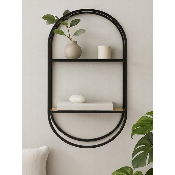 Fekete-natúr színű többszintes fém fali polc 35 cm Mataram – Premier Housewares-image-2