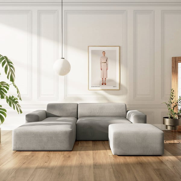 Szürke kordbársony sarokkanapé (bal oldali-heverő résszel) Villet – Rodier-image-1