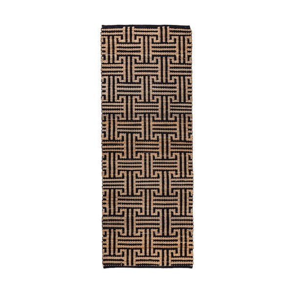 Fekete-natúr színű kézi szövésű jutakeverék futószőnyeg 80x230 cm Meander Jute – Flair Rugs