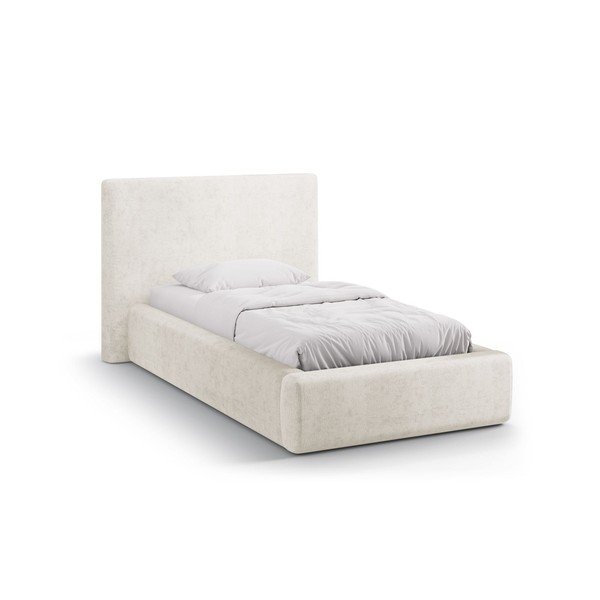 Krémszínű kárpitozott ágyneműtartós egyszemélyes ágy ágyráccsal 90x200 cm Amy – Micadoni 