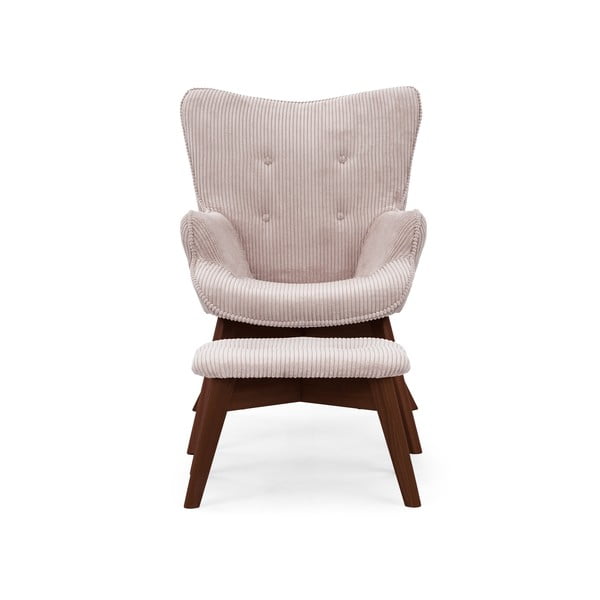 Világos rózsaszín kordbársony fotel lábtartóval Niko – Ropez-image-3