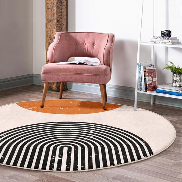 Narancssárga-krémszínű mosható-robotporszívóval tisztítható kerek szőnyeg ø 100 cm Comfort – Mila Home-image-1