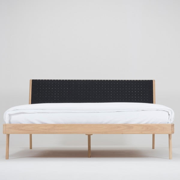 Fekete-natúr színű tölgyfa franciaágy 140x200 cm Fawn – Gazzda-image-3