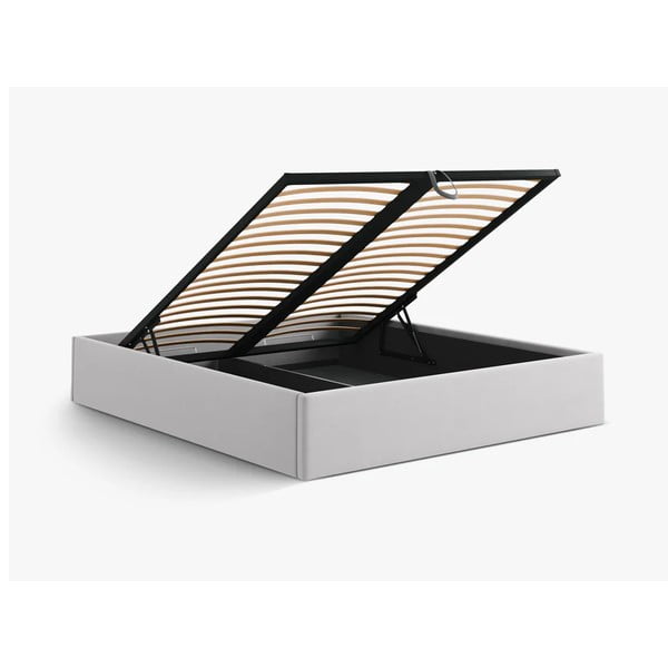 Világosszürke kárpitozott ágyneműtartós-ágytámla nélkül franciaágy ágyráccsal 140x200 cm Susan – Micadoni -image-3