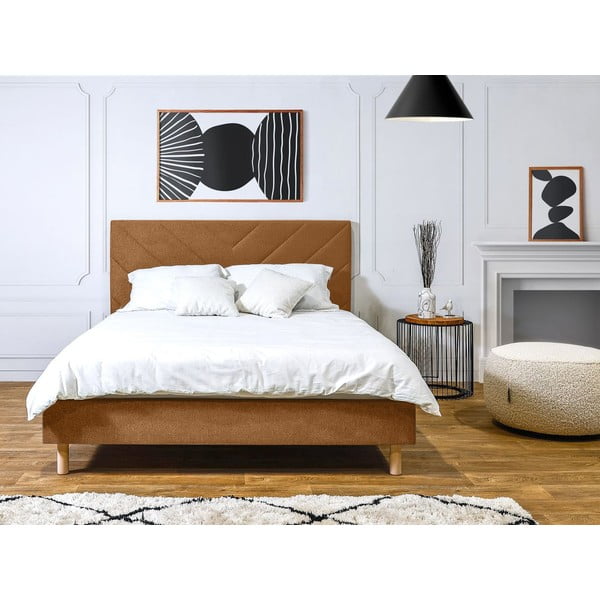 Narancssárga kárpitozott franciaágy ágyráccsal 160x200 cm Romane – Bobochic Paris-image-3