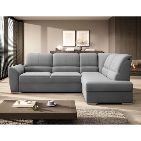 Szürke bársony kinyitható-tárolóhelyes sarokkanapé (jobb oldali-L alakú) Siber – ELTAP-image-3
