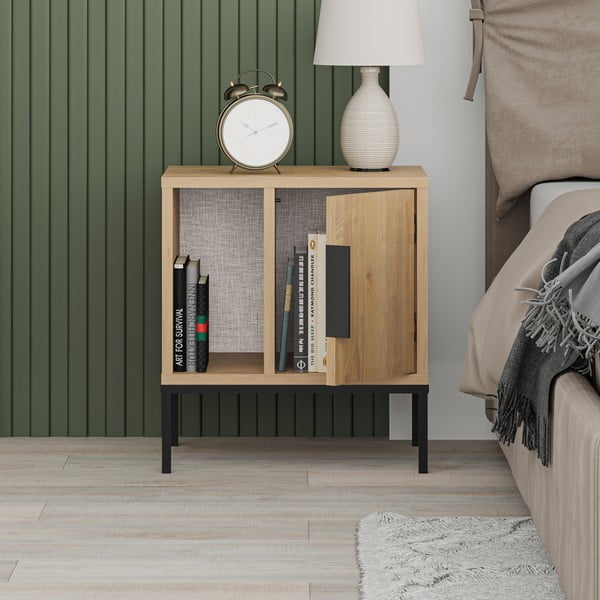 Natúr színű éjjeliszekrény tölgyfa dekorral Lani – Marckeric-image-4