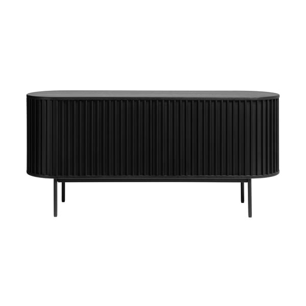 Fekete alacsony komód tolóajtóval, tölgyfa dekorral 73x160 cm Siena – Unique Furniture