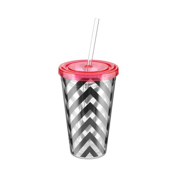 Chevron csíkos pohár rózsaszín fedéllel, 450 ml - Premier Housewares-image-1