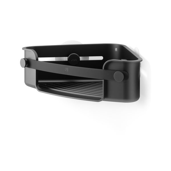 Fekete öntapadós műanyag fürdőszobai sarokpolc Flex Adhesive – Umbra