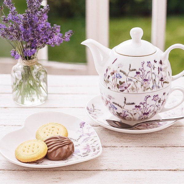 Fehér-lila porcelán teázó szett Louka – Orion-image-1