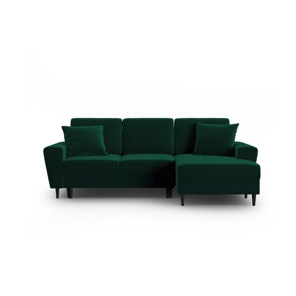 Zöld bársony kinyitható tárolóhelyes sarokkanapé (jobb oldali-heverő résszel) Kyoto – Cosmopolitan Design