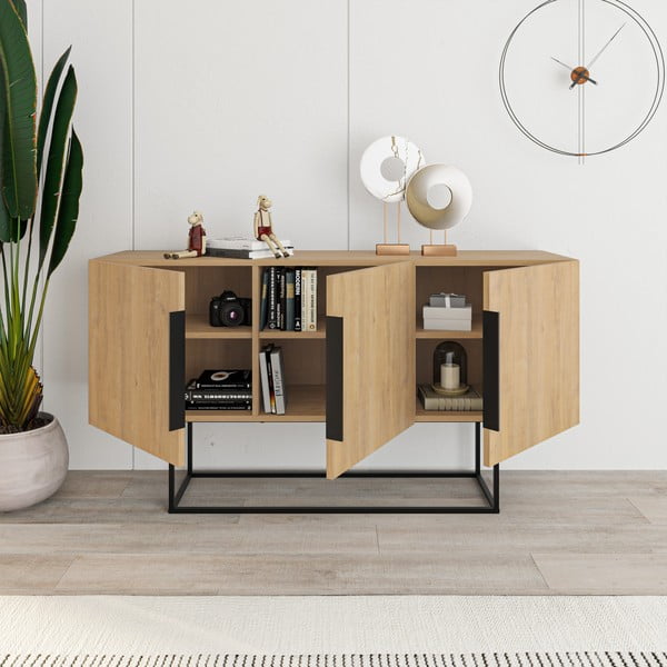 Natúr színű alacsony komód tölgyfa dekorral 150x80 cm Titan – Marckeric-image-1