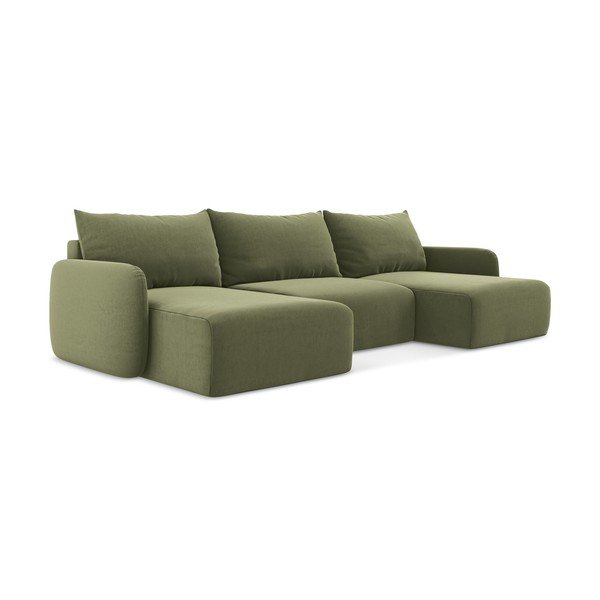 Zöld bársony kinyitható-tárolóhelyes (U alakú) sarokkanapé Kalena – Makamii-image-2