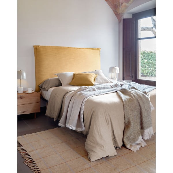 Mustársárga kárpitozott ágytámla 206x106 cm Tanit – Kave Home-image-1