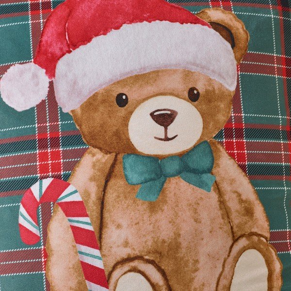 Díszpárna karácsonyi mintával 45x45 cm Christmas Tartan Teddy Bear – Catherine Lansfield-image-2