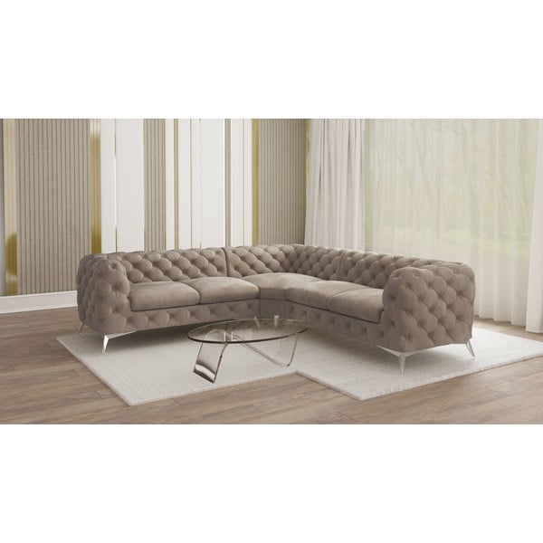 Szürkésbézs bársony sarokkanapé Chelsea – Ropez-image-1