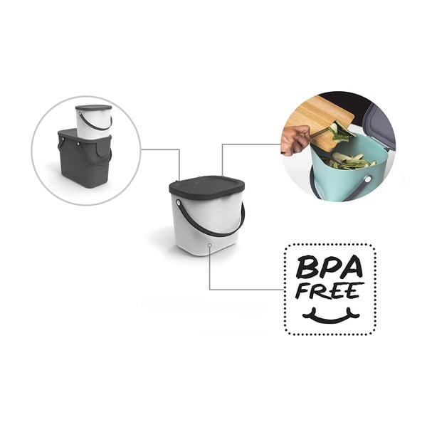 Sötétszürke komposztálható hulladék gyűjtő 6 l Albula – Rotho-image-4