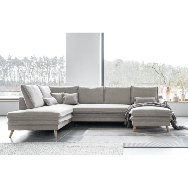 Bézs kinyitható sarokkanapé (bal oldali-U alakú) Charming Charlie – Miuform-image-1