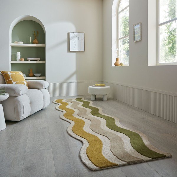 Zöld-natúr színű kézi szövésű gyapjú futószőnyeg 80x300 cm Cascade Wool – Flair Rugs-image-1