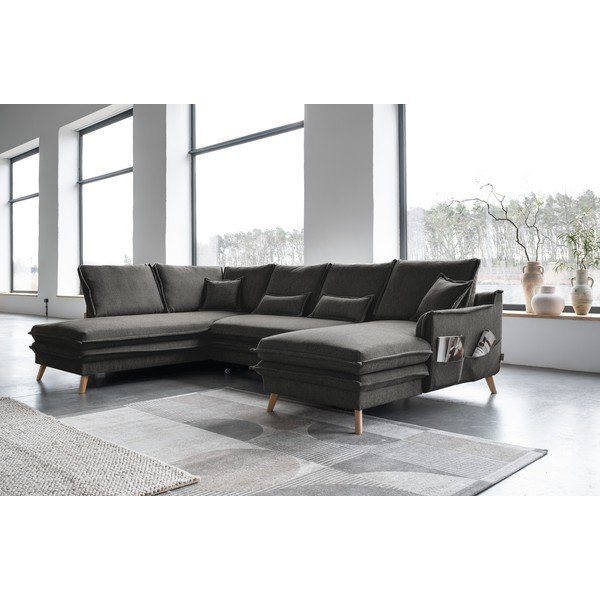 Sötétszürke kinyitható sarokkanapé (bal oldali-U alakú) Charming Charlie – Miuform-image-3