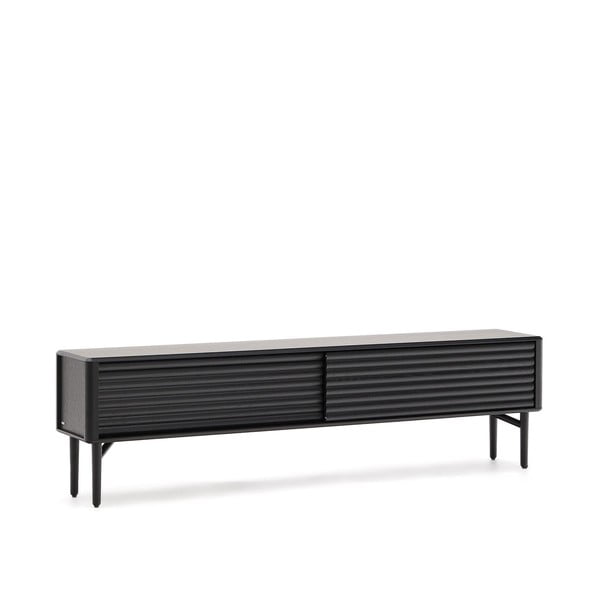 Fekete TV-állvány tölgyfa dekorral 200x57x35 cm Lenon – Kave Home
