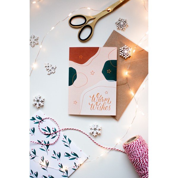 Warm Wishes karácsonyi üdvözlőkártya újrahasznosított papírból, borítékkal, A6 - Printintin-image-1
