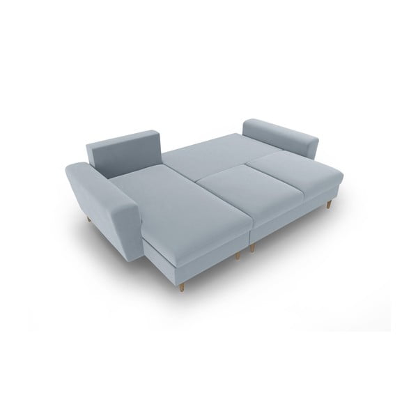 Világoskék bársony kinyitható tárolóhelyes sarokkanapé Kyoto – Cosmopolitan Design-image-2