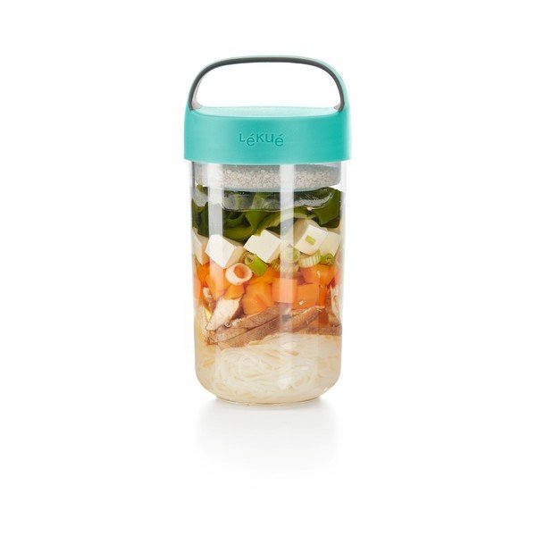 To Go leves/joghurt ételhordó müzlitartóval és türkizkék tetővel, 600 ml - Lékué