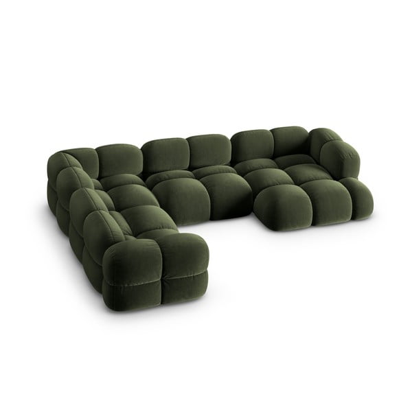 Zöld bársony sarokkanapé (bal oldali-U alakú) Loretto – Cosmopolitan Design-image-1