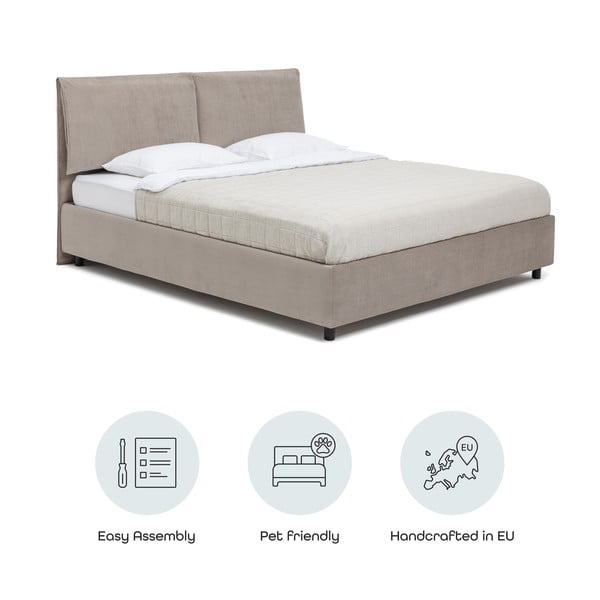 Szürkésbarna kárpitozott ágyneműtartós franciaágy ágyráccsal 180x200 cm Myra Pillow – Bonami Selection-image-4