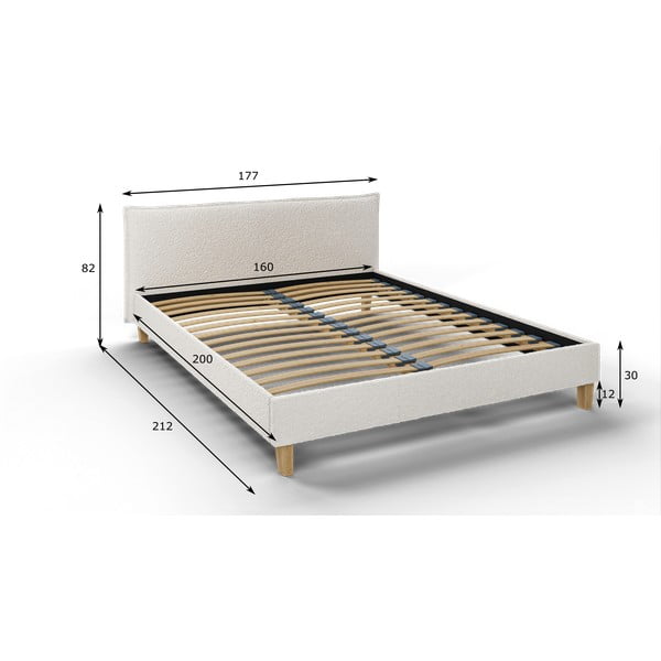 Krémszínű kárpitozott franciaágy ágyráccsal 160x200 cm Tina – Ropez-image-4