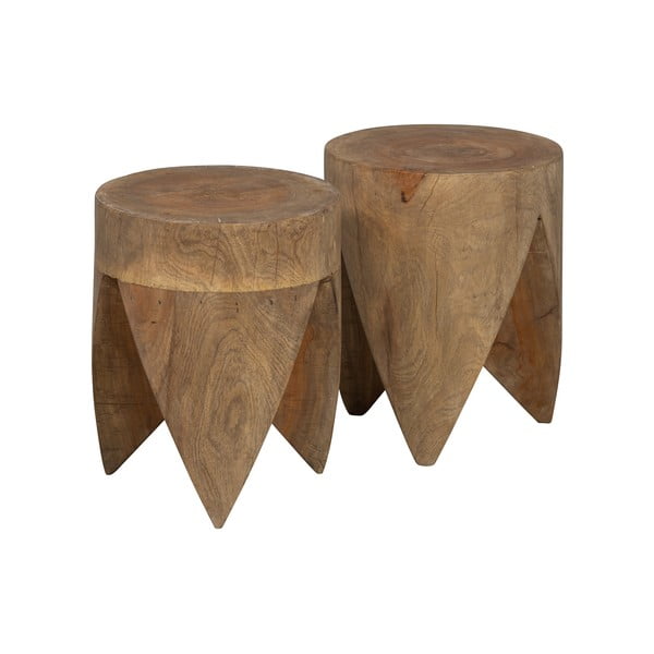 Mangófa kerek tárolóasztal szett 2 db-os 30x30 cm Trunk – BePureHome