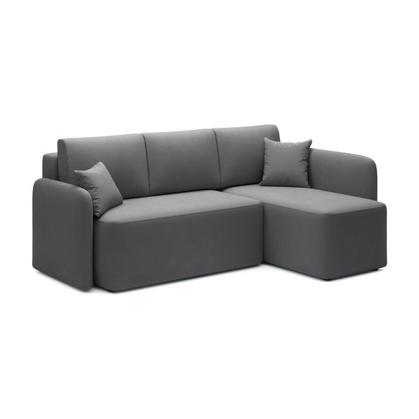 Szürkésbarna bársony kinyitható-tárolóhelyes sarokkanapé (jobb oldali-heverő résszel) Hadson – ELTAP-image-2