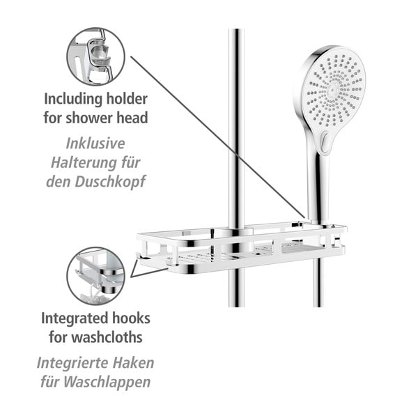 Fényes ezüstszínű öntapadós műanyag fürdőszobai polc Libertà – Wenko-image-4