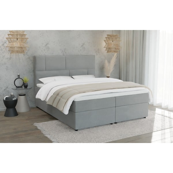 Világosszürke ágyneműtartós boxspring ágy 160x200 cm Lola – Ropez-image-1