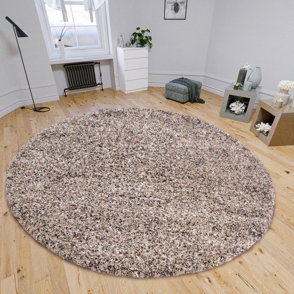 Bézs kerek szőnyeg ø 120 cm Shag – Hanse Home-image-1