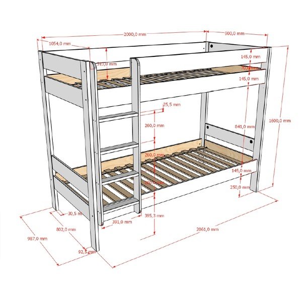 Fehér emeletes gyerekágy ágyráccsal 90x200 cm Primo – Vipack-image-2