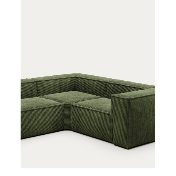Zöld kordbársony sarokkanapé Blok – Kave Home-image-4
