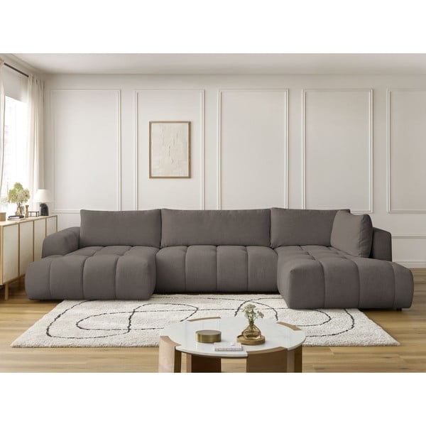 Sötétszürke kinyitható-tárolóhelyes sarokkanapé (jobb oldali-U alakú) Fuji – Bobochic Paris-image-1