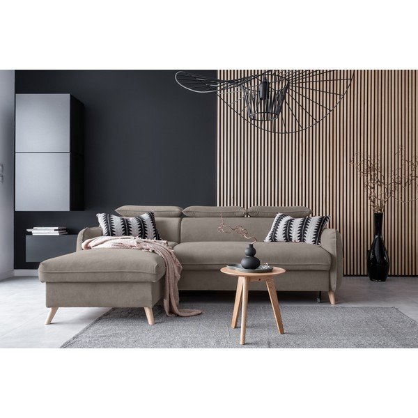 Világosbarna bársony kinyitható sarokkanapé (bal oldali) Sweet Harmony – Miuform-image-1