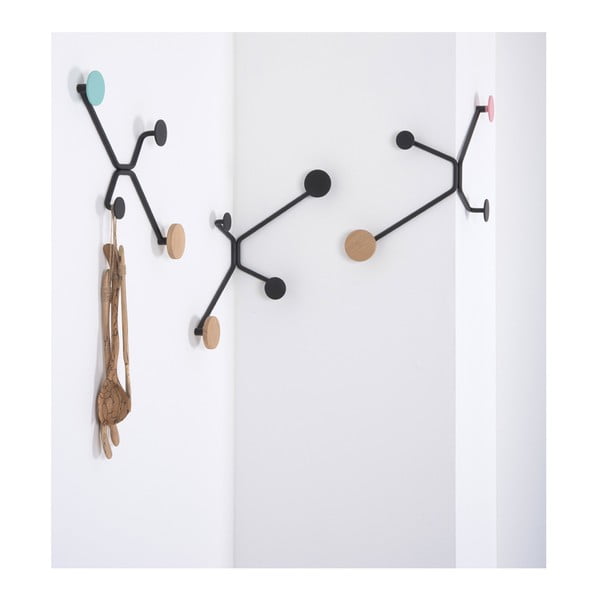 Hook fekete fali akasztó külső sarokra rózsaszín részletekkel - Gazzda-image-4