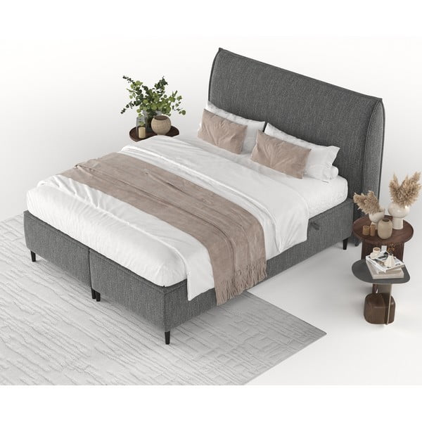 Szürke kárpitozott ágyneműtartós franciaágy 180x200 cm Draco – Maison de Rêve-image-4